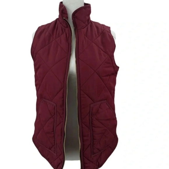 J Crew Mercantile Quilted Puffer‎ Burgundy Wine Maroon Vest Size XS - Picture 2 of 5